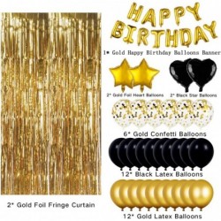 Birthday Party Decorations Happy Birthday Balloons Banner with Black and Gold Balloons Set Gold Foil Fringe Curtain for Men W...