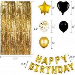 Birthday Party Decorations Happy Birthday Balloons Banner with Black and Gold Balloons Set Gold Foil Fringe Curtain for Men W...