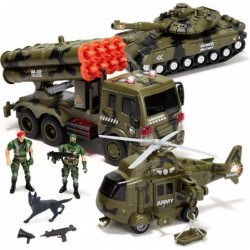 3 in 1 Friction Powered Siren Military Vehicle Toy with Action Figures Including Military Truck Helicopter and Tank Toy Milit...