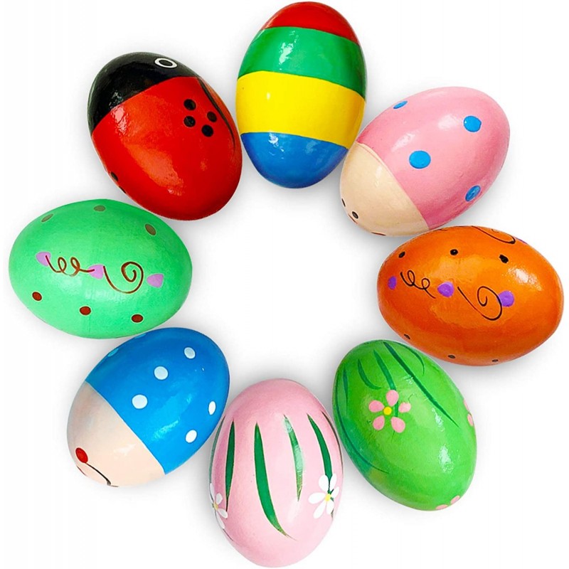 8 PCS Easter Wooden Eggs Shakers Musical Instruments Decorations Percussion Maracas Craft for Kids/Toddlers Hunt Game Gifts B...