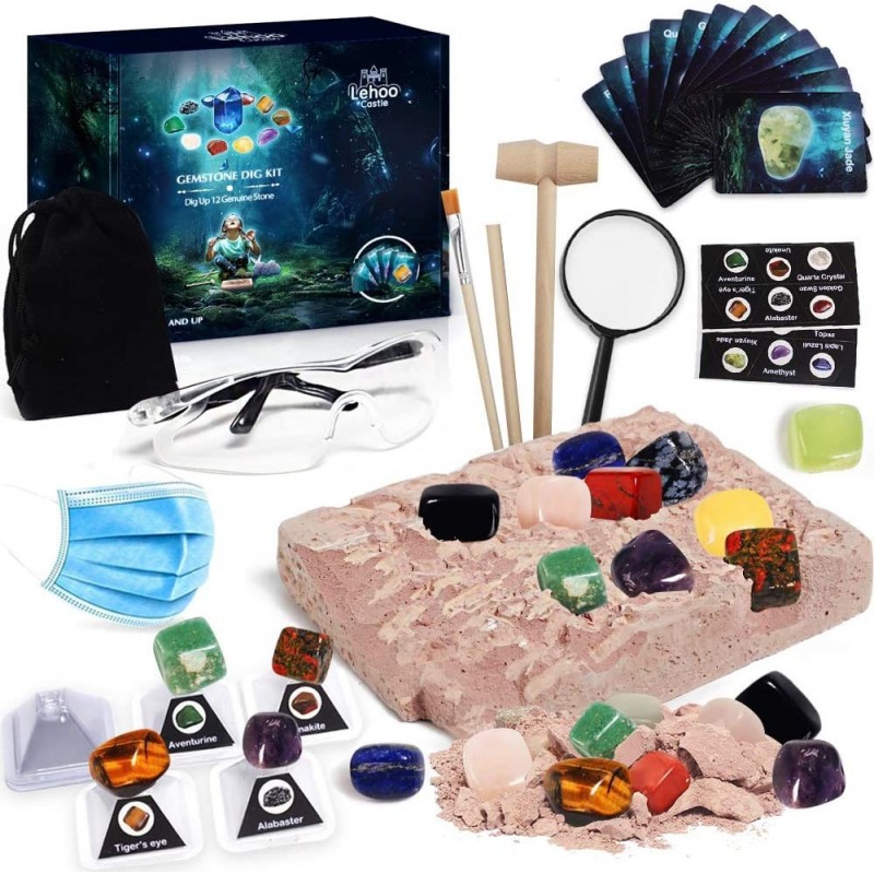 Gemstone Dig Kit STEM Science Educational Toys Dig Up 12 Real Gems and Crystals Excavation Toys Archaeology Geology Rock Coll...