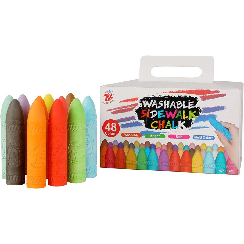 Sidewalk Chalk Set 48 Pcs Artist Chalks Bright Colors Washable Non-Toxic Chalk For Kids Ideal Outdoor Jumbo Chalks For Paveme...