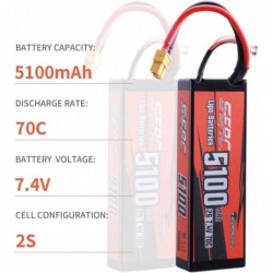 2S 7.4V Lipo Battery 5100mAh 70C Hard Case with XT60 Connector for RC Vehicles Car Truck Tank Buggy Truggy Boat Racing Hobby ...