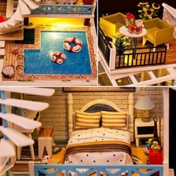 DIY Miniature Dollhouse Wooden Furniture Kit Handmade Mini Modern Model Plus with Dust Cover & Music Box 1:24 Scale Creative ...