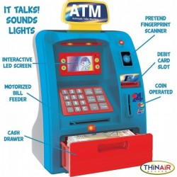 Preschool Pretend ATM Machine & Piggy Bank for Kids Ages 3 & Up | Large Electronic ATM Bank with Lights Sounds & Features | w...