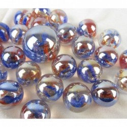 Big Game Toys~25 Glass Marbles Sunrise Iridescent Clear/Blue/red Swirl Classic Style Game Pack (24 Player 1 Shooter) Decor/Va...