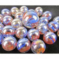 Big Game Toys~25 Glass Marbles Sunrise Iridescent Clear/Blue/red Swirl Classic Style Game Pack (24 Player 1 Shooter) Decor/Va...