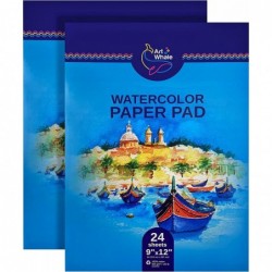 Watercolor Paper - Cold Pressed Paper - Textured Surface - Pack of 2 Pads - 9”x12” inches - 24 Sheets Each - 140 lb/300 GSM -...