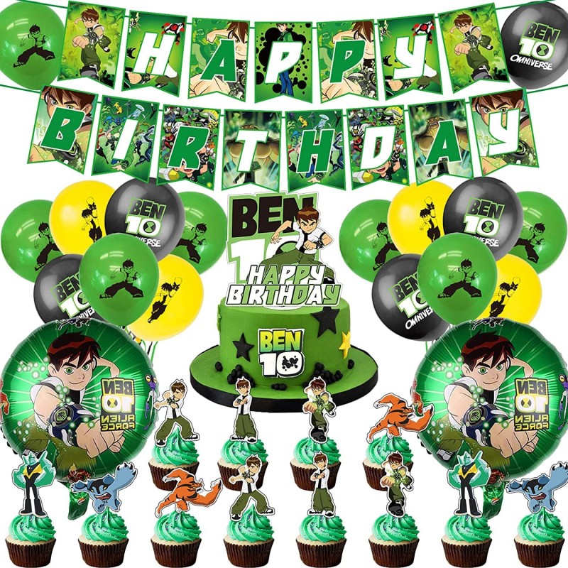 52pcs Ben 10 Party Supplies Birthday Ben 10 Birthday Party Supplies Includes Happy Birthday Banner Cake Toppers Cupcake Toppe...