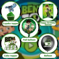 52pcs Ben 10 Party Supplies Birthday Ben 10 Birthday Party Supplies Includes Happy Birthday Banner Cake Toppers Cupcake Toppe...