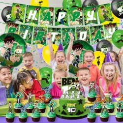 52pcs Ben 10 Party Supplies Birthday Ben 10 Birthday Party Supplies Includes Happy Birthday Banner Cake Toppers Cupcake Toppe...