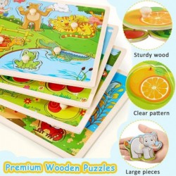 8 Pack Wood Puzzles for Toddlers 1 2 3 4 Years Wood Puzzles Peg Puzzles for Toddlers Wood Toddler Puzzles with Animal Vehicle...