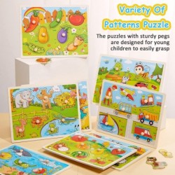 8 Pack Wood Puzzles for Toddlers 1 2 3 4 Years Wood Puzzles Peg Puzzles for Toddlers Wood Toddler Puzzles with Animal Vehicle...