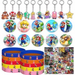 80pcs Mario Birthday Party Favors Supplies Set Include 10 Button Pins 10 Key Chains 10 Silicone Bracelets 50 Stickers $17.94 ...