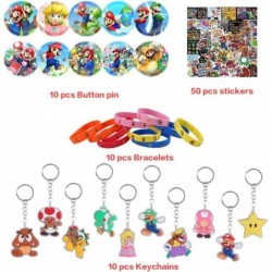 80pcs Mario Birthday Party Favors Supplies Set Include 10 Button Pins 10 Key Chains 10 Silicone Bracelets 50 Stickers $17.94 ...