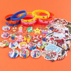 80pcs Mario Birthday Party Favors Supplies Set Include 10 Button Pins 10 Key Chains 10 Silicone Bracelets 50 Stickers $17.94 ...