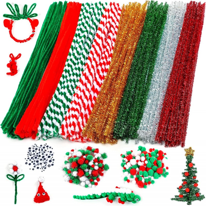 Christmas Pipe Cleaners 700 Pcs Christmas Pipe Cleaners Craft Set Including 200 Pcs Pipe Cleaners 400 Pcs Pom Poms Balls 100P...