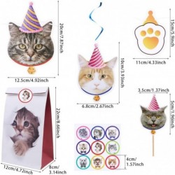 61Pcs Cat Birthday Decoration 14 Pcs Cat Face Birthday Banner with 24 Pcs Puppy Cupcake Toppers 9 Pcs Hanging Swirl Decoratio...