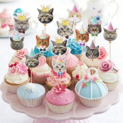 61Pcs Cat Birthday Decoration 14 Pcs Cat Face Birthday Banner with 24 Pcs Puppy Cupcake Toppers 9 Pcs Hanging Swirl Decoratio...