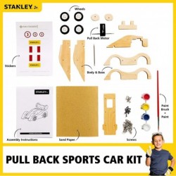 Stanley Jr DIY Pull Back Sports Car Building Kit for Kids JK030-SY: Children’s Boy Girl Wood Racer Beginning Woodworking Set ...