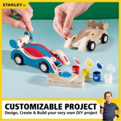 Stanley Jr DIY Pull Back Sports Car Building Kit for Kids JK030-SY: Children’s Boy Girl Wood Racer Beginning Woodworking Set ...