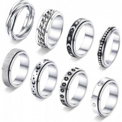 8Pcs Fidget Rings for Anxiety for Women Men Stainless Steel Spinner Ring Anxiety Ring Moon Star Flower Cool Stress Relieving ...