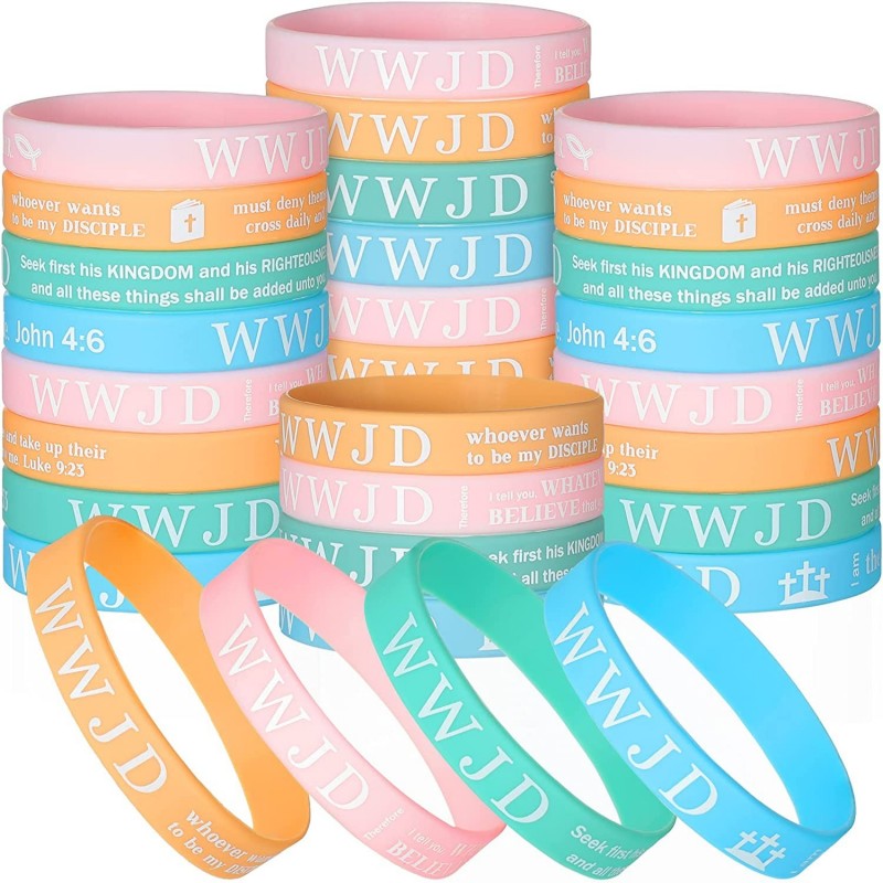 60 Pieces WWJD Bracelet Rubber Silicone Wristband Colorful What Would Jesus Do Bracelets Religious Silicone Bracelets Bible C...