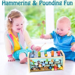 Montessori Wooden Hammering Pounding Toy for 12+ Months Toddlers Baby Early Development Toy with Pounding Bench Xylophone & N...