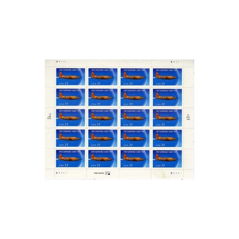 First Supersonic Flight Sheet of Twenty 32 Cent Stamps Scott 3173 $15.48 Collectible Postage Stamps