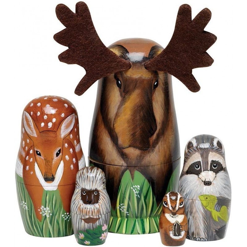 - "Woody and Friends American Woodland Creatures Nesting Dolls - Hand Painted Wooden Nesting Dolls Matryoshka Animal Figurine...