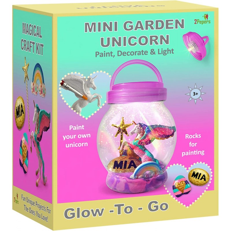 Light Up Mini Unicorn Garden with Paintable Unicorn Toy Rock Painting & Clay Arts and Crafts for Girls & Boys DIY Terrarium K...