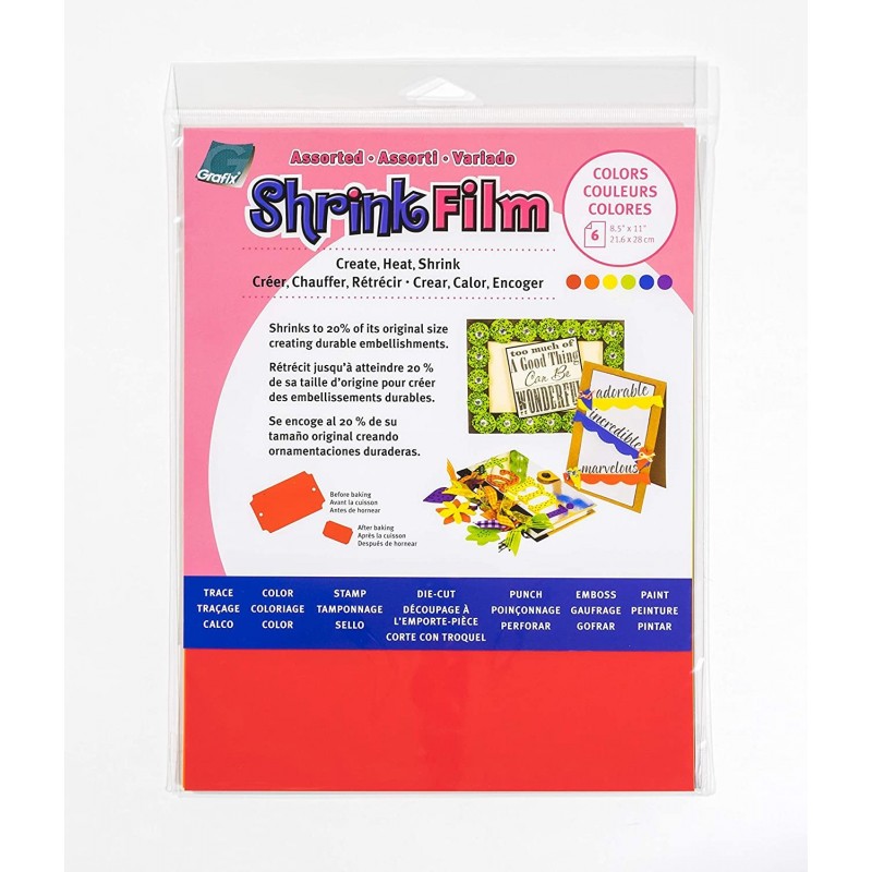 Film Assorted 8.5 x 11” Pack of 6 Opaque Sheets Design Your Art and Shrink It to Create Jewelry Embellishments Paper 6 Fl Oz ...