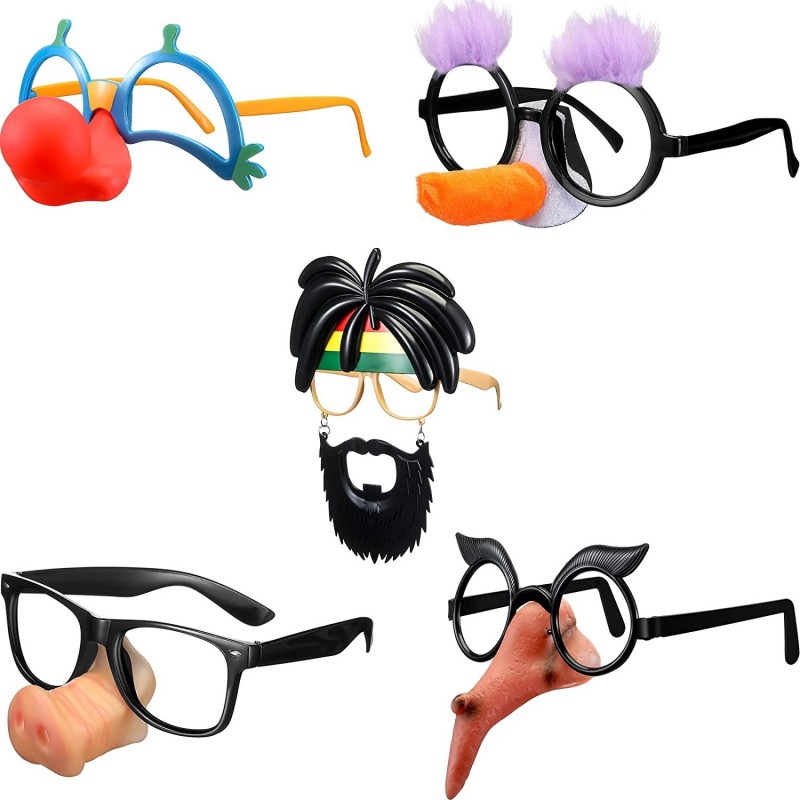 6 Pairs Funny Disguise Glasses Party Sunglasses Clown Pirate Beard Sunglasses Marx Mustache Glasses Pig Nose Witch Long Nose ...