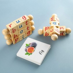 Wooden Montessori Reading Blocks Phonetic Alphabet Blocks for Kids Eco-Friendly Toys Educational Learning Games for Pre-Kinde...