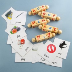 Wooden Montessori Reading Blocks Phonetic Alphabet Blocks for Kids Eco-Friendly Toys Educational Learning Games for Pre-Kinde...