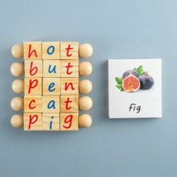 Wooden Montessori Reading Blocks Phonetic Alphabet Blocks for Kids Eco-Friendly Toys Educational Learning Games for Pre-Kinde...