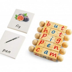 Wooden Montessori Reading Blocks Phonetic Alphabet Blocks for Kids Eco-Friendly Toys Educational Learning Games for Pre-Kinde...