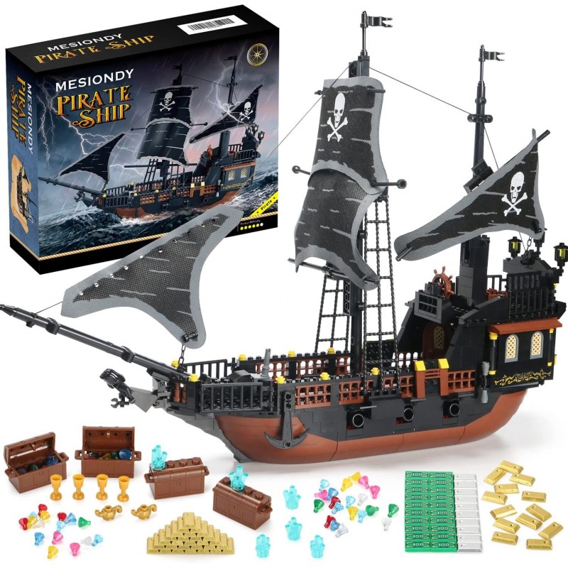 Pirate Ship Sets Pirate Brick Toy Set Boys and Girls Ages 10 and Up 652 Pieces $66.18 Play Figure Playsets