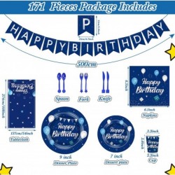 171 Pieces Happy Birthday Party Tableware Set Birthday Decoration Birthday Banner and Tablecloths Plates Cups Napkins Party D...