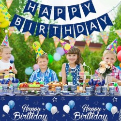 171 Pieces Happy Birthday Party Tableware Set Birthday Decoration Birthday Banner and Tablecloths Plates Cups Napkins Party D...