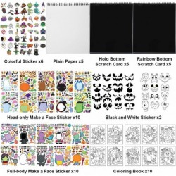 20 Pcs Make-a-face Sticker Sheets Make Your Own Halloween Characters Mix and Match Sticker Sheets Bonus with Coloring Sheets ...