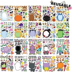 20 Pcs Make-a-face Sticker Sheets Make Your Own Halloween Characters Mix and Match Sticker Sheets Bonus with Coloring Sheets ...