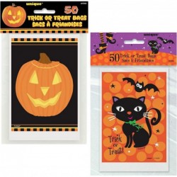 100 Total Count Halloween Trick or Treat Bags Bundle | 2 Packs of 50 Count Bags | Jack-O-Lantern and Black Cat 4" x 6" | Kids...