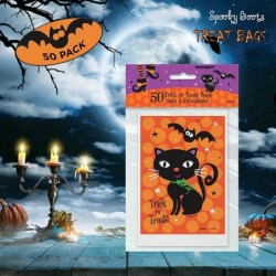 100 Total Count Halloween Trick or Treat Bags Bundle | 2 Packs of 50 Count Bags | Jack-O-Lantern and Black Cat 4" x 6" | Kids...