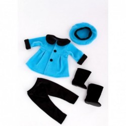 Parisian Stroll - 4 Piece Outfit - Blue Fleece Coat with Matching Beret Black Leggings and Boots - Clothes Fits 18 Inch Doll ...