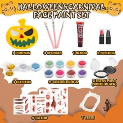 Carnival Face Paint Kids Makeup Kit 29 Pcs Painting Kit Including Halloween Pumpkin Sponges Color Block Lipstick Glitters Tat...