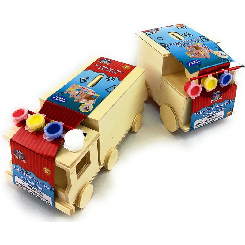 Design & Paint Your Own Wooden Train & Truck Banks (Each Includes 4 Paints & 1 Brush) Gift Set Bundle - 2 Pack $34.02 Craft Kits