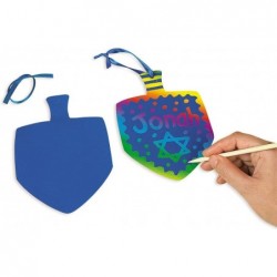 Dreidel Magic Color Scratch Hanging Craft Art Kit - Set of 24 with 12 Scratch Tools - Hanukkah Crafts for Kids $34.97 Craft Kits