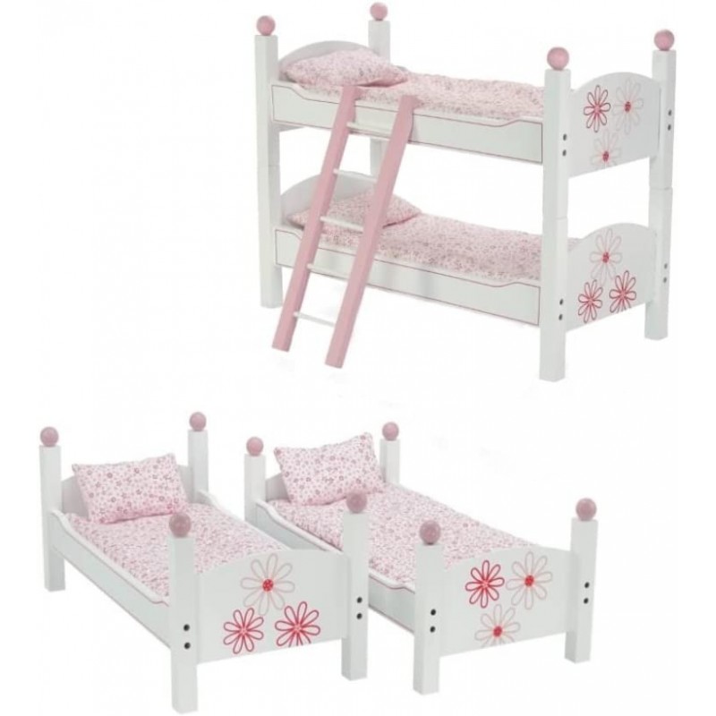 18 Inch Doll Clothes Furniture and Accessories - Floral 18-in Doll Bunkbed Bunk Bed Including Quilted 18" Doll Bedding and La...