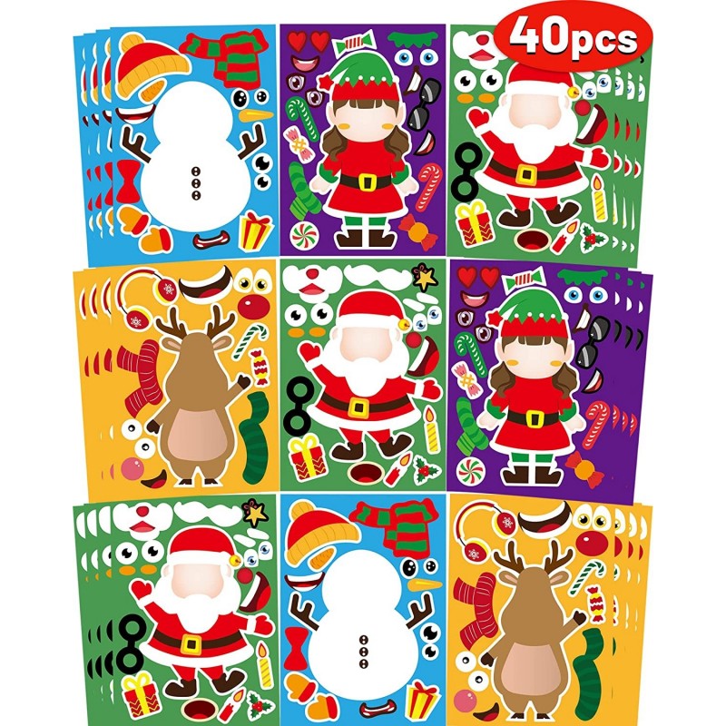 40 Sheets Christmas Stickers for Kids Craft DIY Christmas Santa Snowman Reindeer Elf Face Stickers Make Your Own Christmas St...